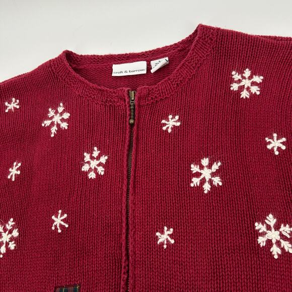 VTG y2k women's red Croft & Barrow Ugly Knit Full Zip Cardigan Christmas Sweater - Picture 2 of 6